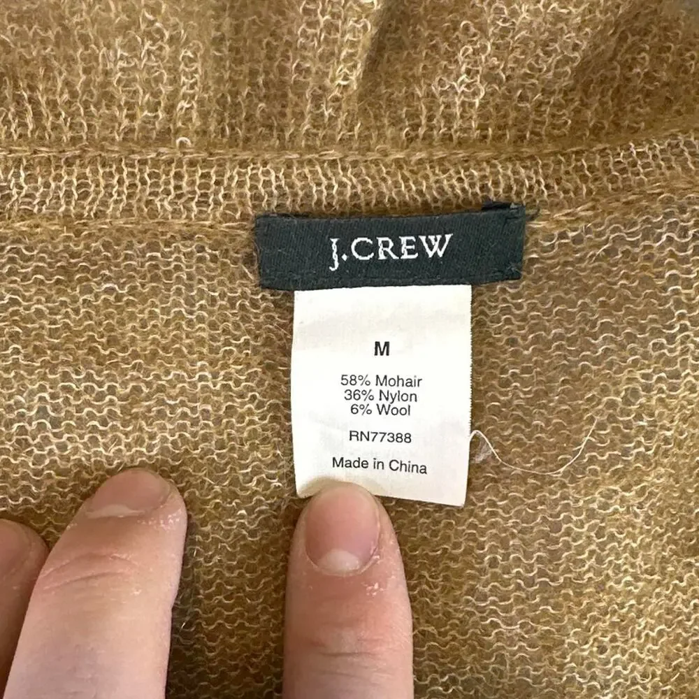 J.Crew Mohair Blend Cardigan Women's Medium Brown Ruffle Button Cozy Sweater